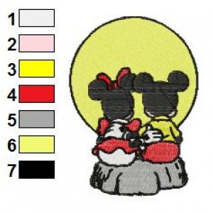 Mickey and Minnie Mouse at Sunset Embroidery Design